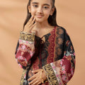2 Piece Printed & Embroidered Mat-Satin Kaftan
