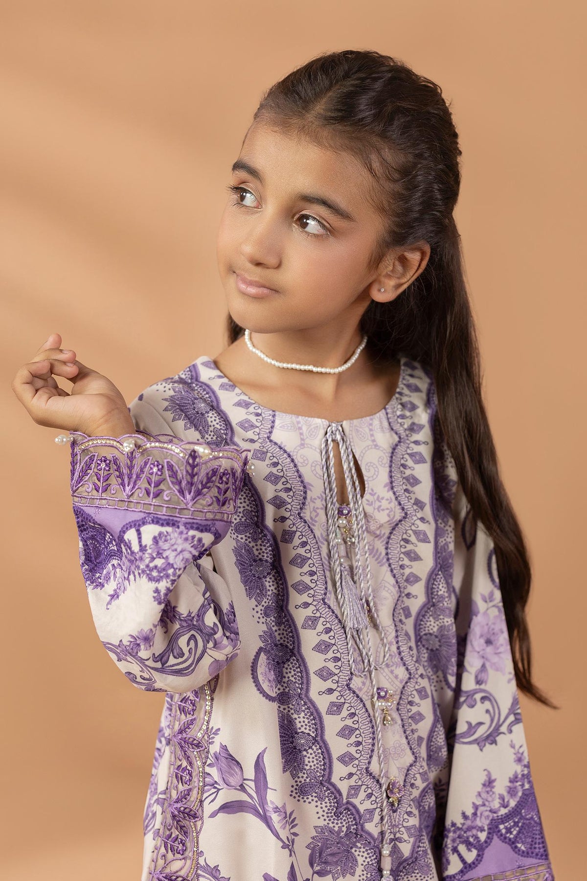 2 Piece Printed & Embroidered Mat-Satin Kaftan