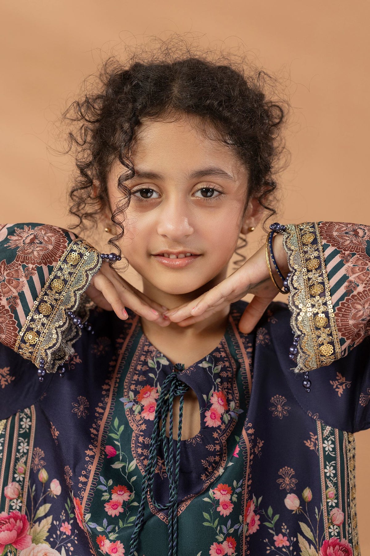 2 Piece Printed & Embroidered Mat-Satin Kaftan