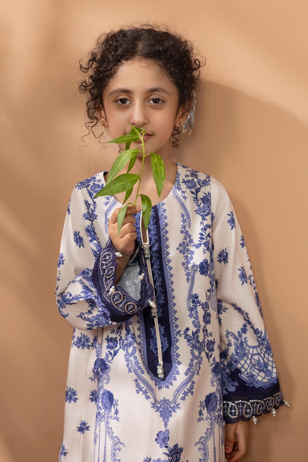 2 Piece Printed & Embroidered Mat-Satin Kaftan