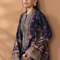 2 Piece Printed & Embroidered Mat-Satin Kaftan