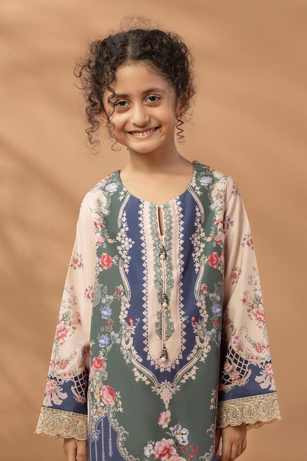 2 Piece Printed & Embroidered Mat-Satin Kaftan