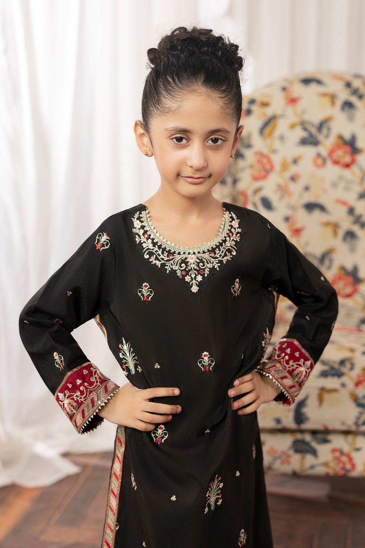 2 Piece Embroidered Raw-Silk Kaftan
