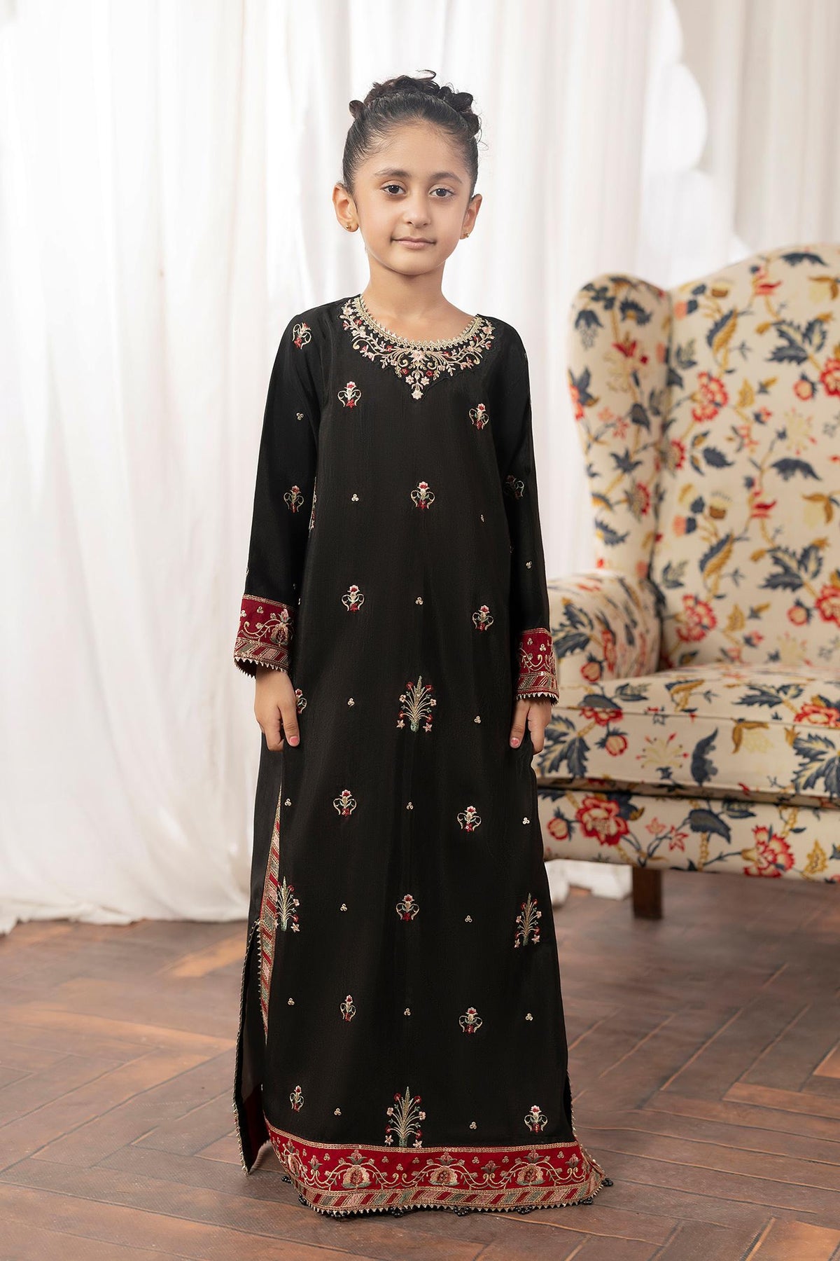 2 Piece Embroidered Raw-Silk Kaftan