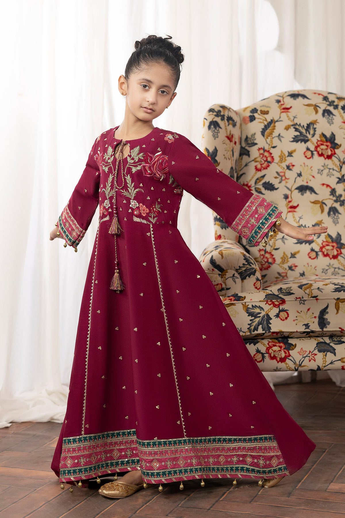 2 Piece Embroidered Raw-Silk Frock