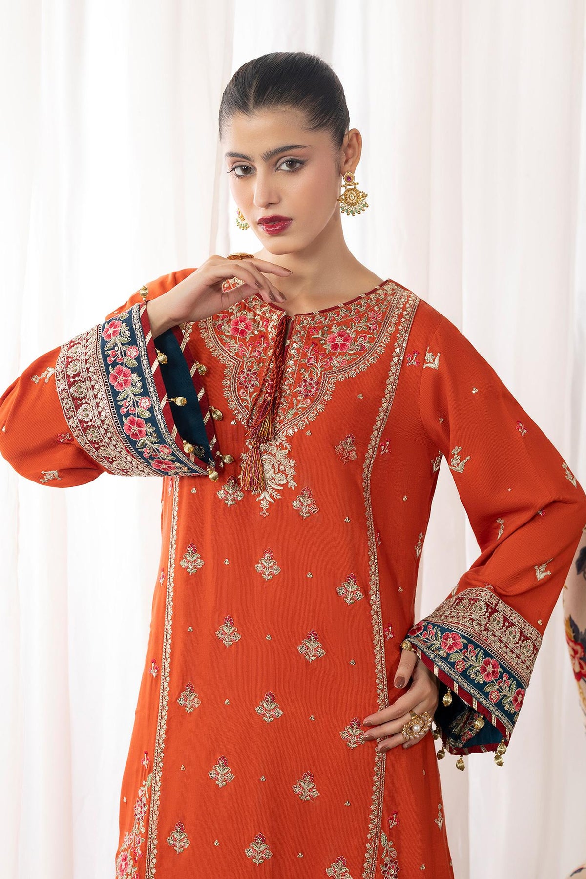 2 Piece Embroidered Raw-Silk Kaftan