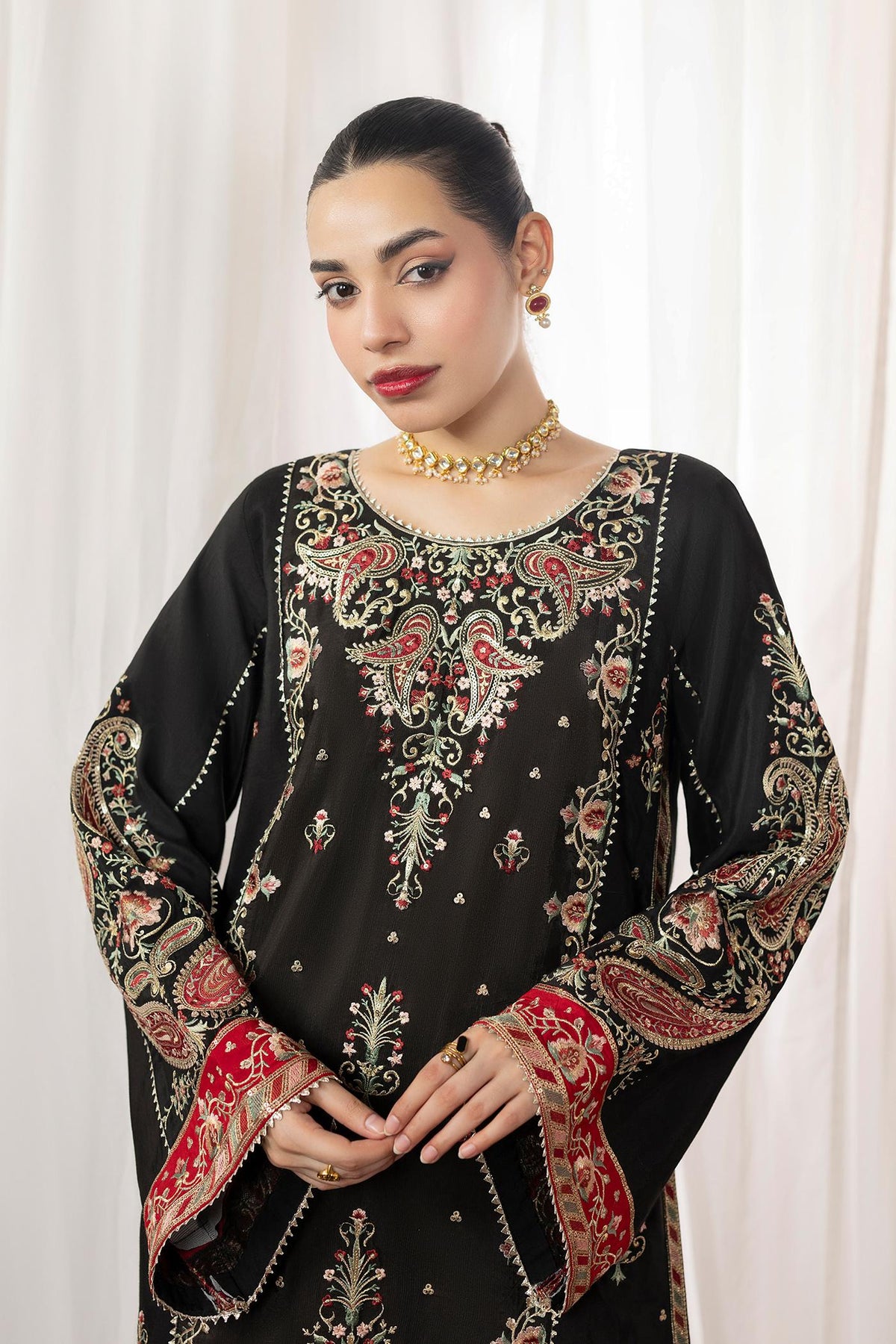 2 Piece Embroidered Raw-Silk Kaftan