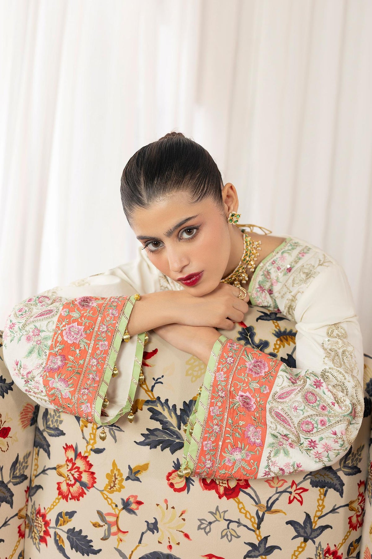 2 Piece Embroidered Raw-Silk Kaftan