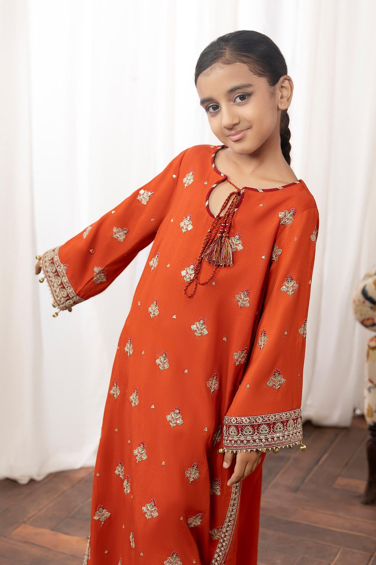 2 Piece Embroidered Raw-Silk Kaftan