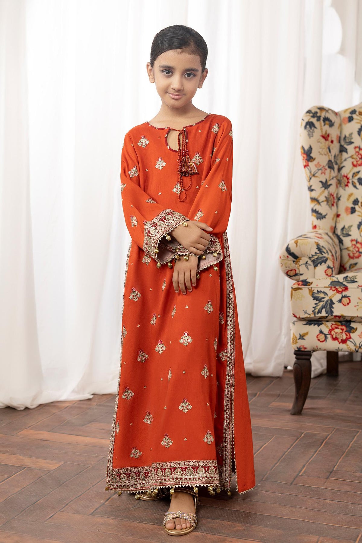 2 Piece Embroidered Raw-Silk Kaftan